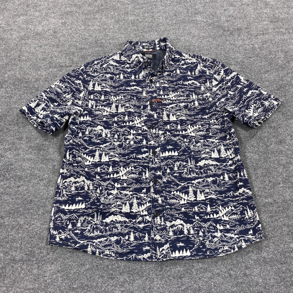 Alaskan Hardgear Button Down Shirt Mens Medium Navy Mountain Print Untucked M